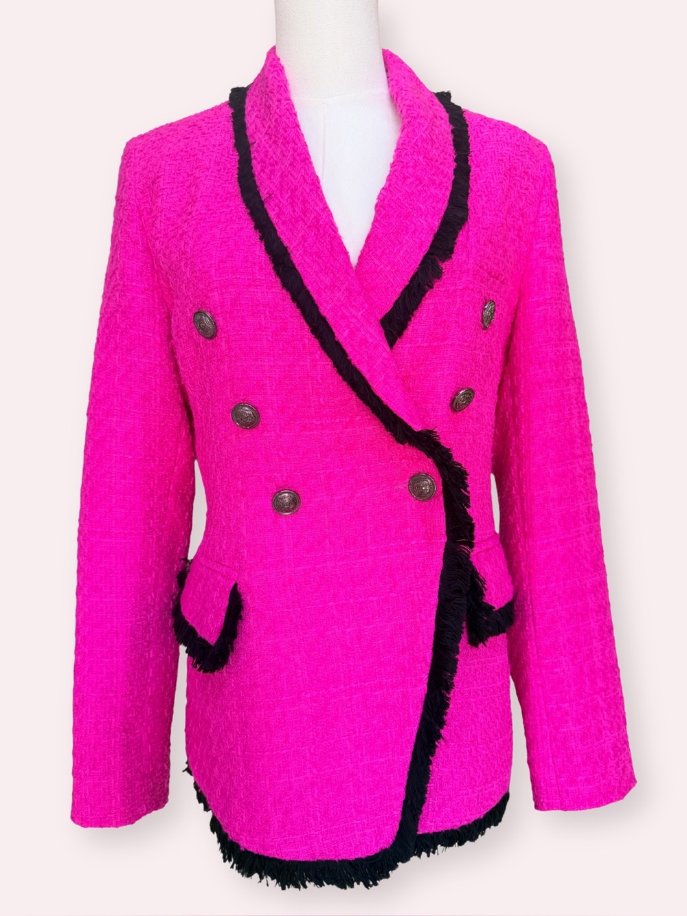 Oo La La Fuchsia Double-Breasted Tweed Bouclé Blazer